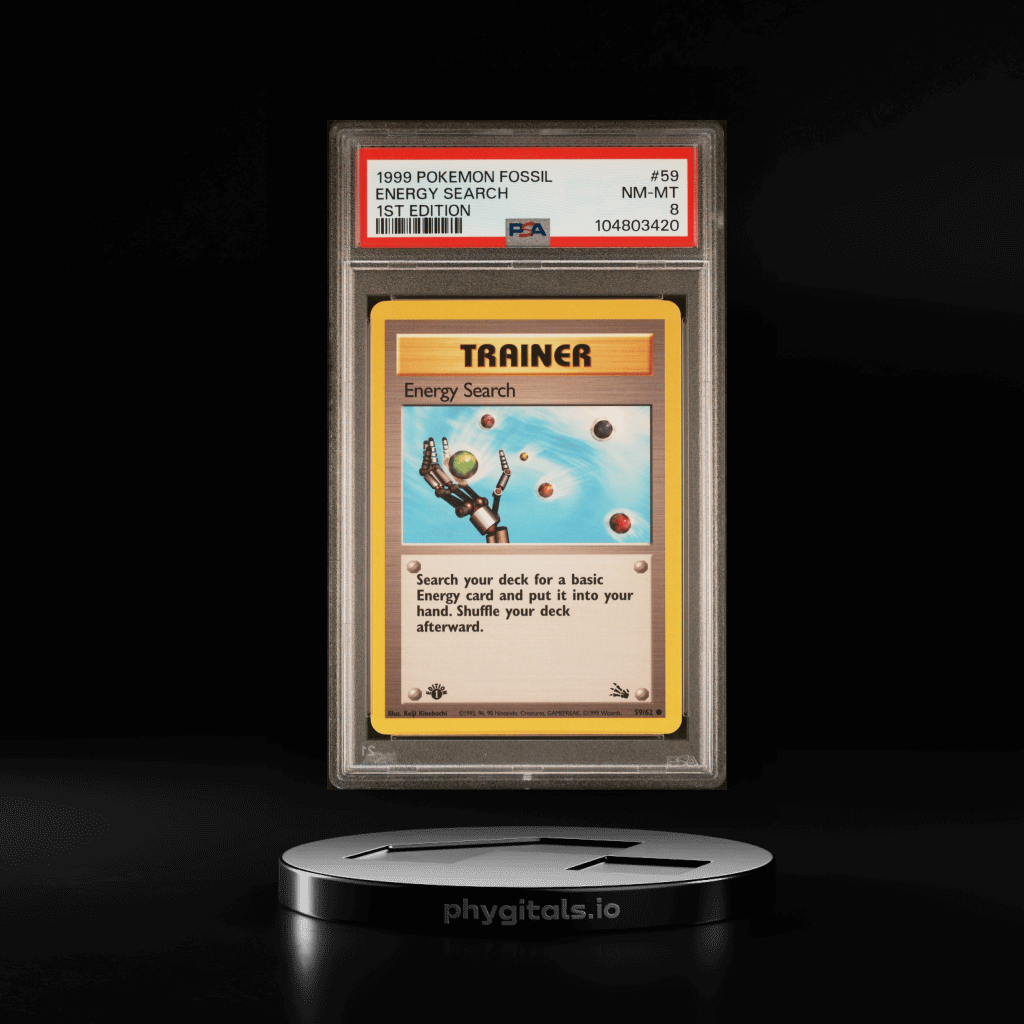 1999 POKEMON FOSSIL 1ST ED #59 ENERGY SEARCH PSA 8 - Main Image