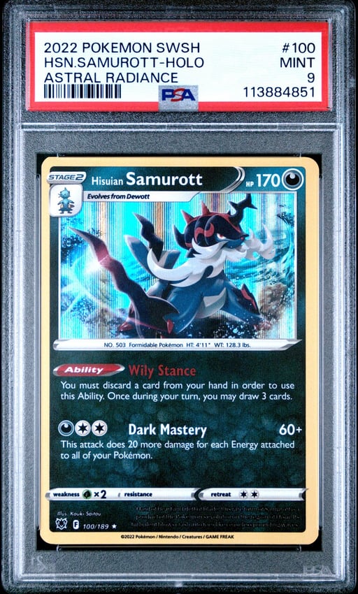 2022 POKEMON SWORD & SHIELD ASTRAL RADIANCE #100 HISUIAN SAMUROTT-HOLO PSA 9